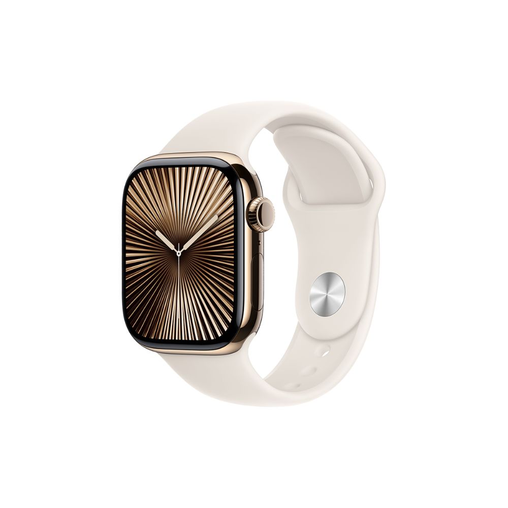 Apple Watch Series 10 - GPS + Cellular - 42mm - Guld Titanboett - Stjärnglans Sportband S/M