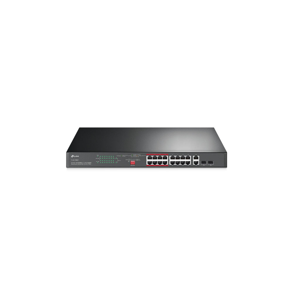 TP-Link TL-SL1218MP 16-Port 10/100 Mbps + 2-Port Gigabit Rackmount Switch med 16-Port PoE+