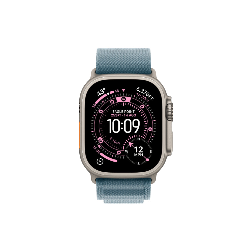 Apple Watch Ultra 3 49mm Naturlig Titan - Ljusblå Bergsloop Large