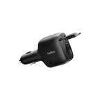 Belkin 2-port billaddare med utdragbar USB-C kabel - 75W