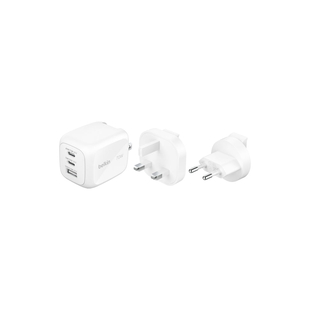 Belkin Boostcharge strömadapter - utbytbar plugg UK EU US - USB-C - 70W