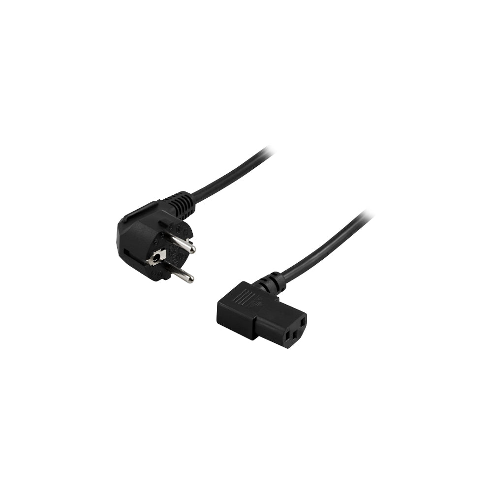 DELTACO DEL-110B Jordad apparatkabel vinklad CEE 7/7 till vinklad IEC 60320 C13 3 m svart