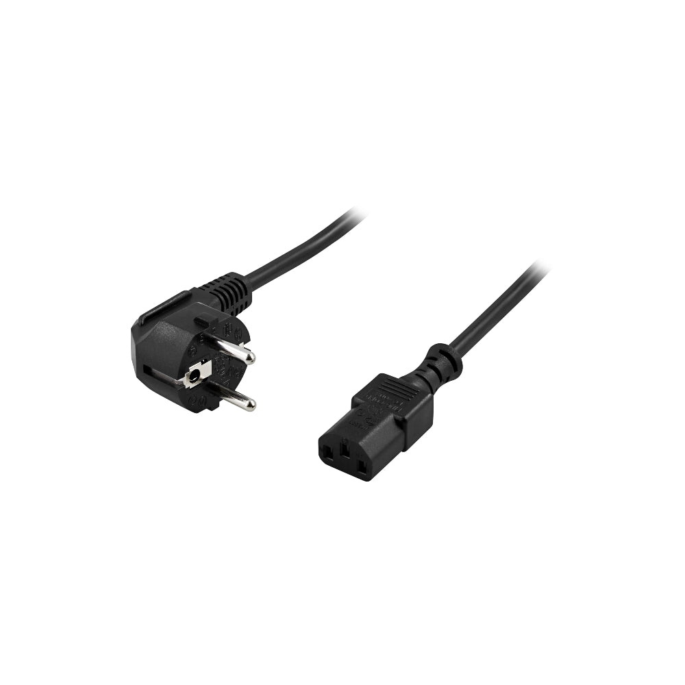 DELTACO DEL-111 Jordad apparatkabel vinklad CEE 7/7 till IEC 60320 C13 5 m svart