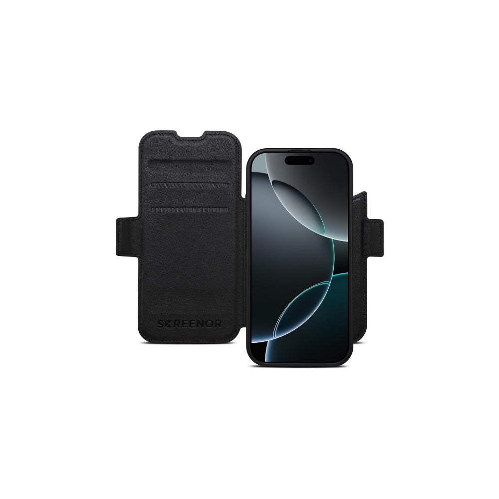 Screenor First Vikbart Fodral - MagSafe - Äkta läder Svart - iPhone 17 Pro