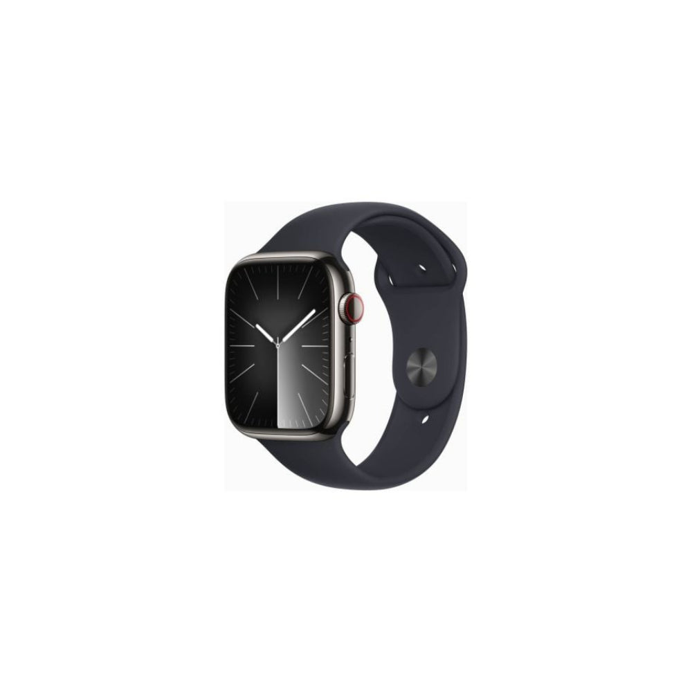 Kampanj Apple Watch Series 9 - GPS + Cellular - 45mm - Grafit Rostfri Stålboett - Midnatt Sportband S/M