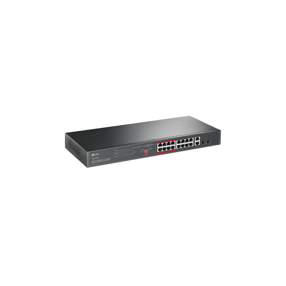 TP-Link TL-SL1218MP 16-Port 10/100 Mbps + 2-Port Gigabit Rackmount Switch med 16-Port PoE+