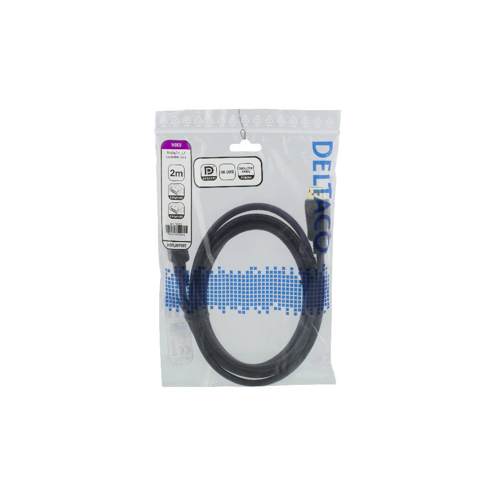 DELTACO DP-1020D DisplayPort-kabel DP 1.2 2 m svart