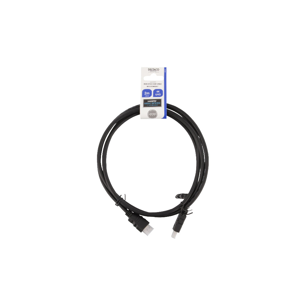 DELTACO HDMI-920 HDMI High Speed with Ethernet-kabel 2 m svart