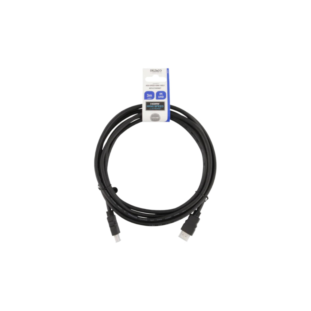 DELTACO HDMI-930 HDMI High Speed with Ethernet-kabel 3 m svart