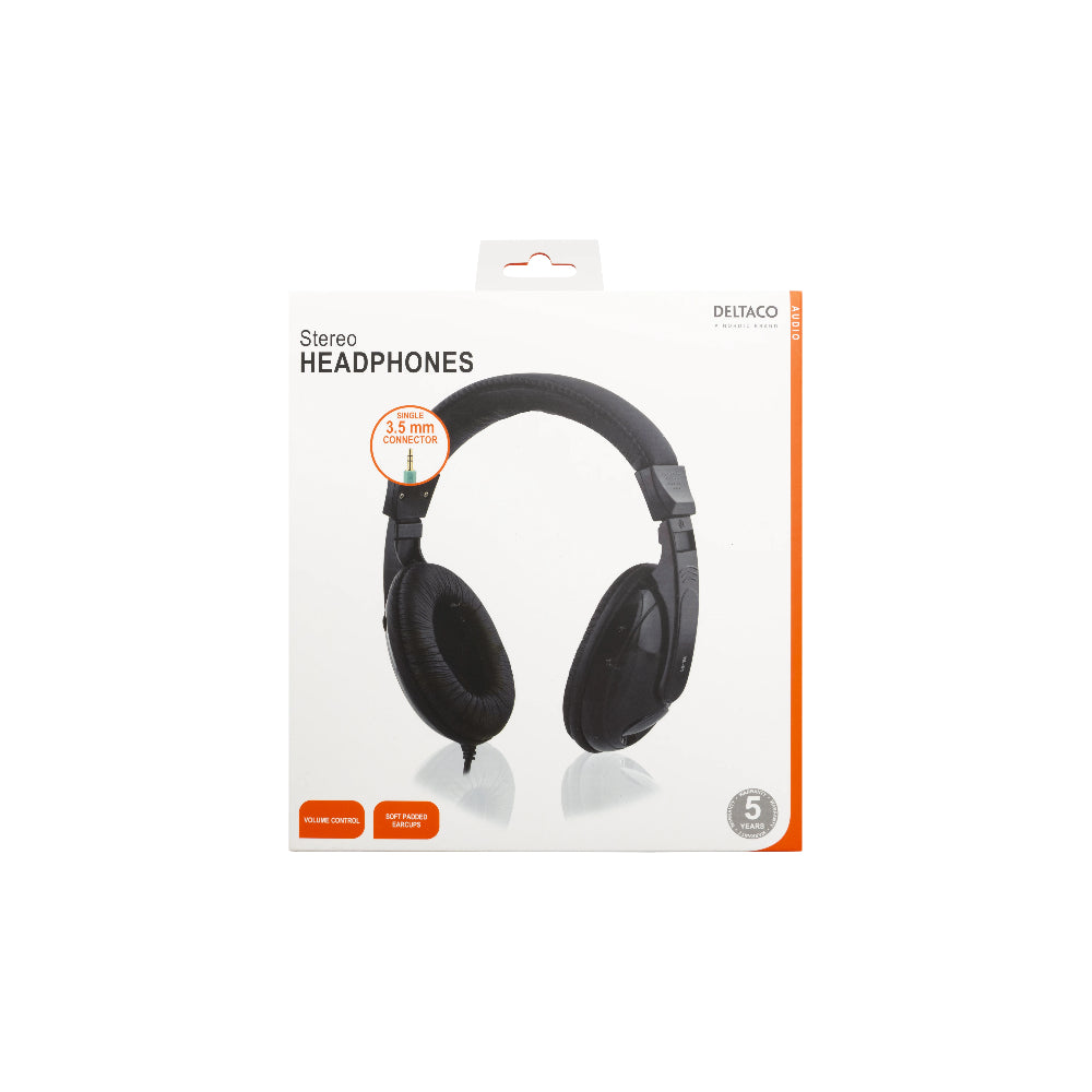 DELTACO HL-51 Over-ear hörlurar med volymkontroll 3,5 mm 2,5 m svart