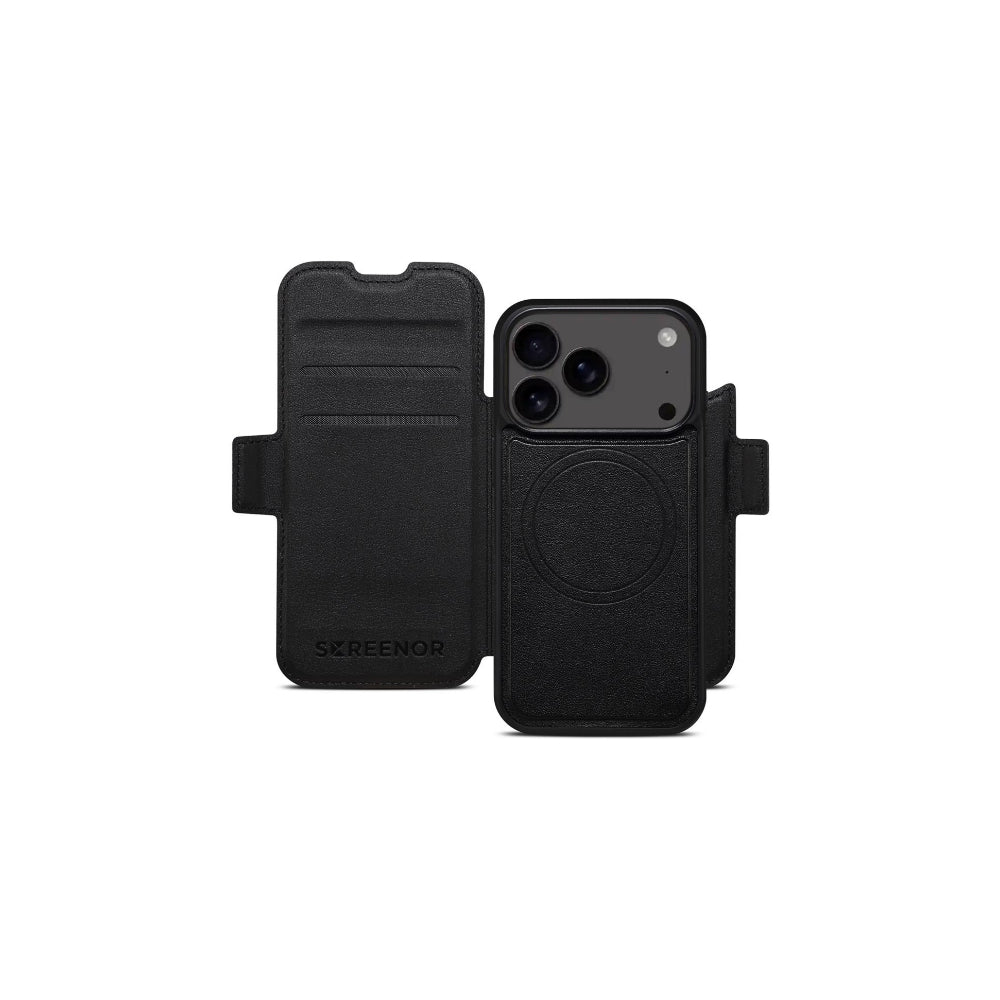 Screenor First Vikbart Fodral - MagSafe - Äkta läder Svart - iPhone 17 Pro