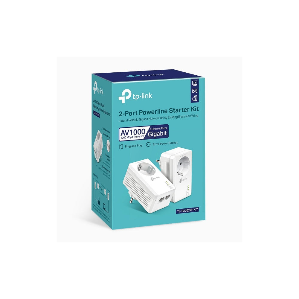 TP-Link TL-PA7027P KIT V1 AV1000 2-Port Gigabit Passthrough Powerline Starter Kit