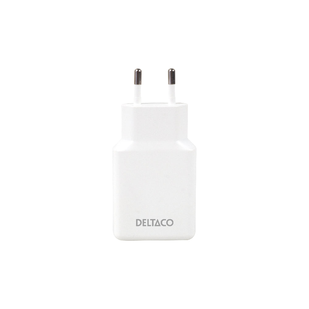 DELTACO USBC-AC200 USB-C väggladdare 45 W med dubbla USB-C Power Delivery