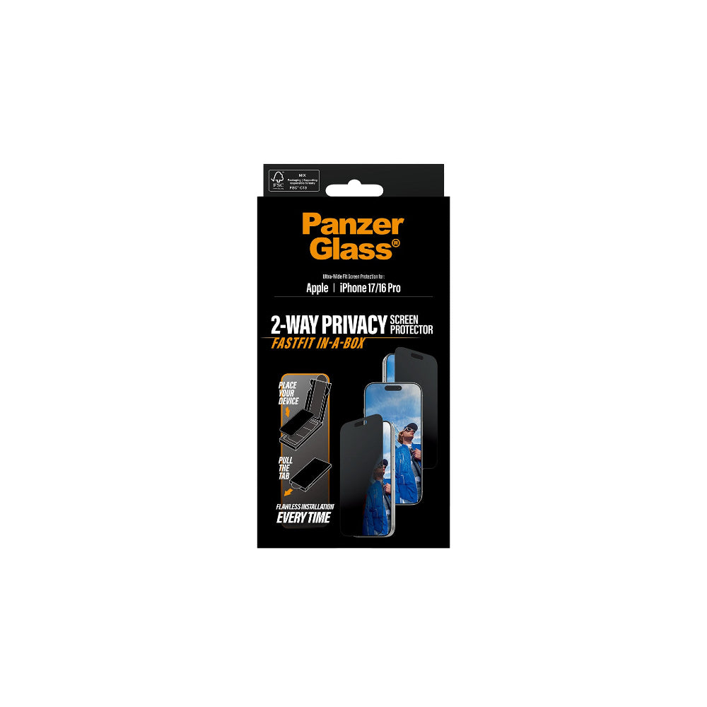 PanzerGlass Privacy filter med svart ram iPhone 17 - Ultra-Wide Fit med fastfit