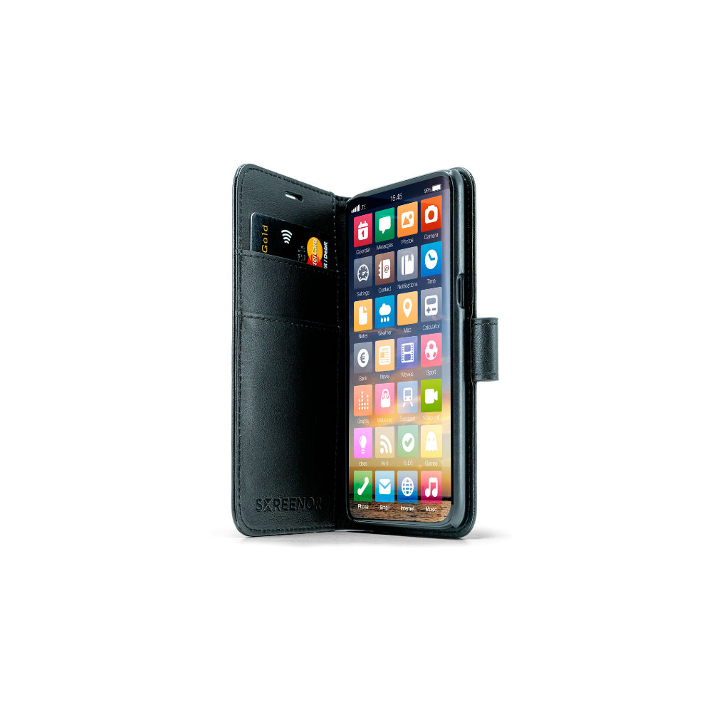 Screenor Smart Vikbart Fodral - Ekoläder Svart - iPhone 16 Pro Max