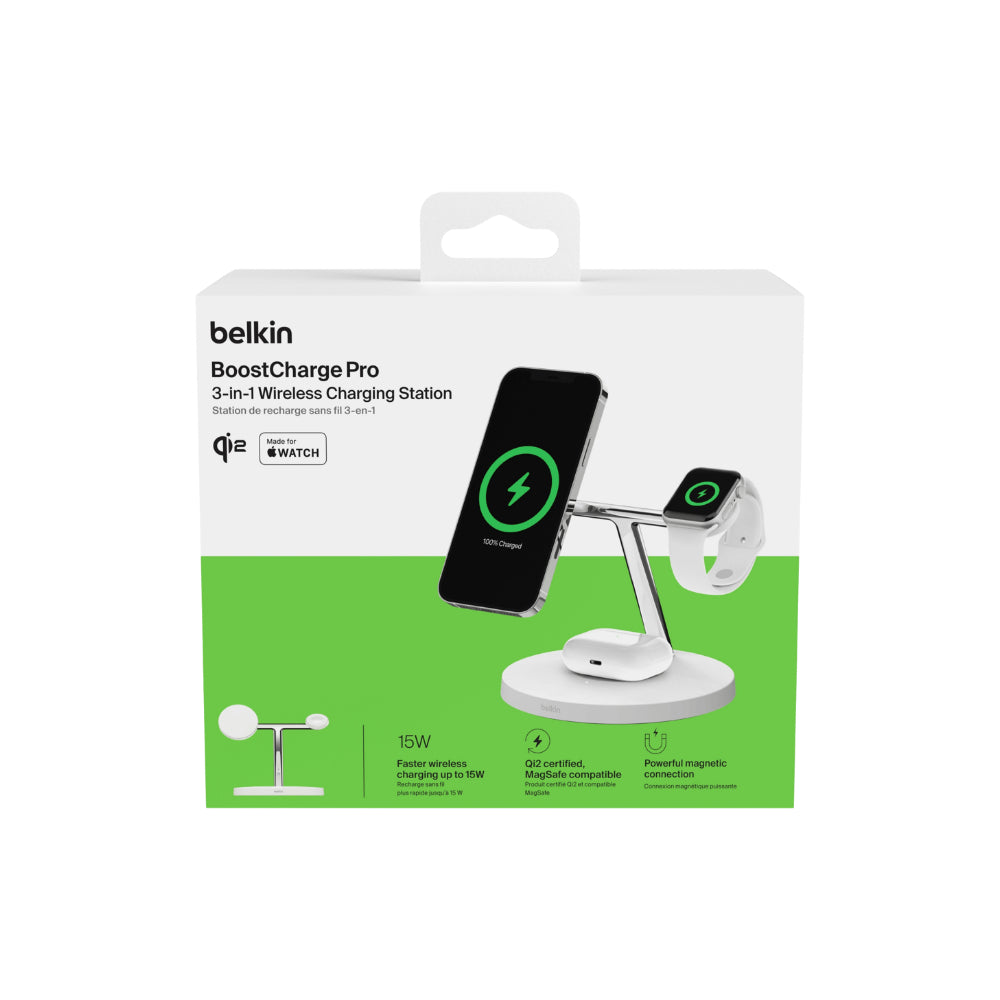 Belkin BoostCharge Pro 3in1 Qi2 trådlös laddare - 15W