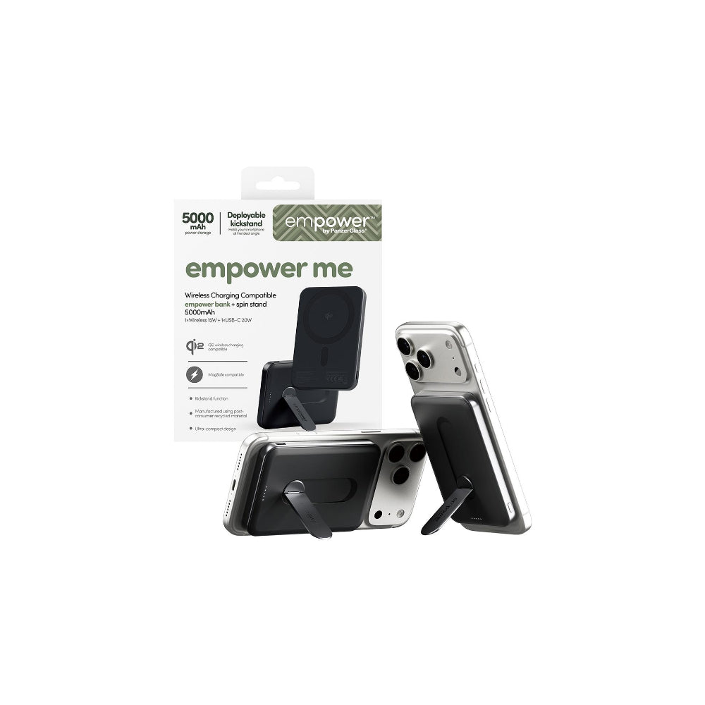 Panzerglass Empower Powerbank med spin stand 5000mAh 20W Svart