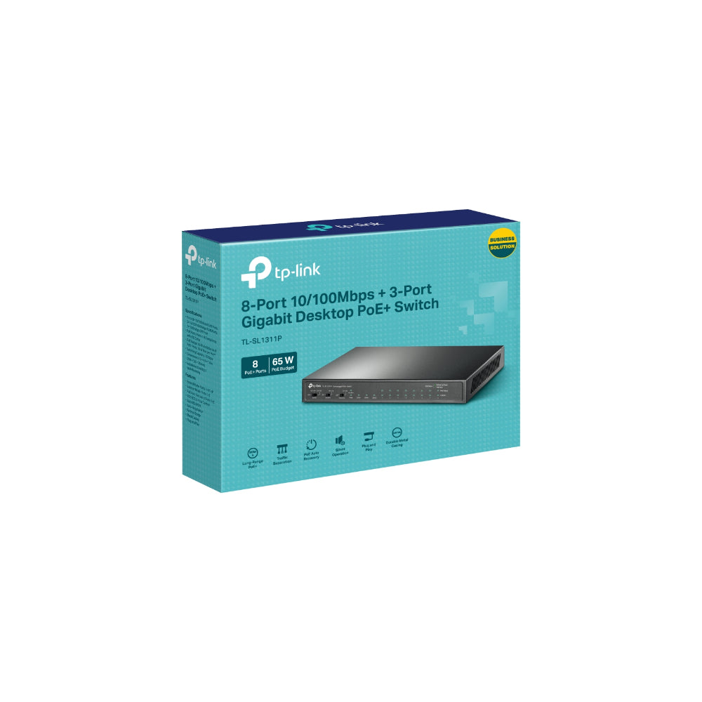 TP-Link TL-SL1311P 8-Port 10/100Mbps + 3-Port Gigabit Desktop Switch med 8-Port PoE+