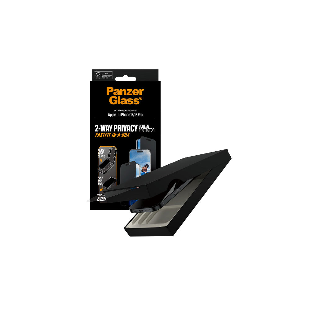 PanzerGlass Privacy filter med svart ram iPhone 17 - Ultra-Wide Fit med fastfit