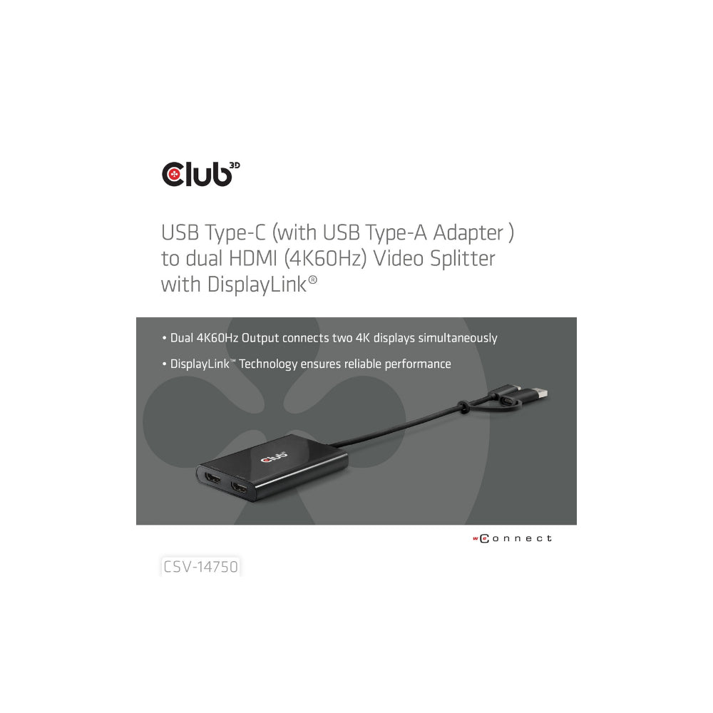 Club3D CSV-1475 - DisplayLink Adapter 2xHDMI 4K 60Hz