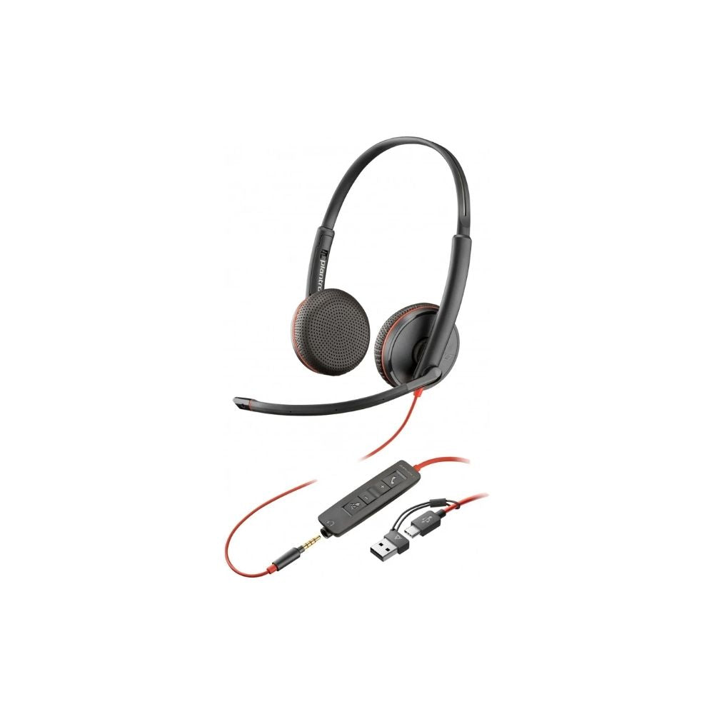 HP Poly Blackwire 3225 Stereo +3.5mm Plug +USB-C/A Svart