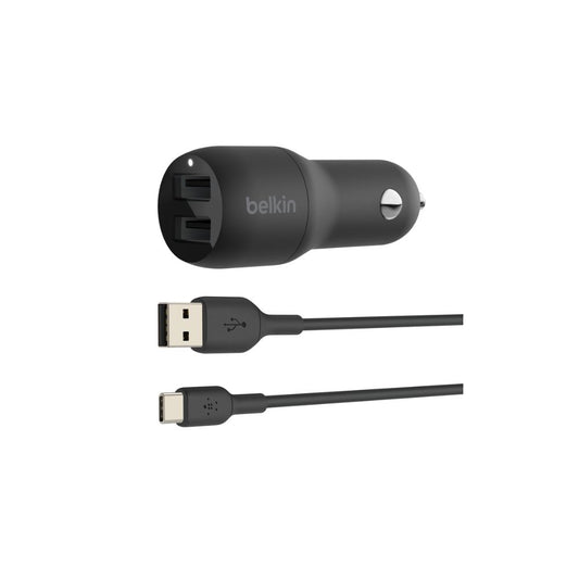 Belkin BoostCharge Dubbel USB-A Bil Laddare + USB-A Till USB-C Kabel