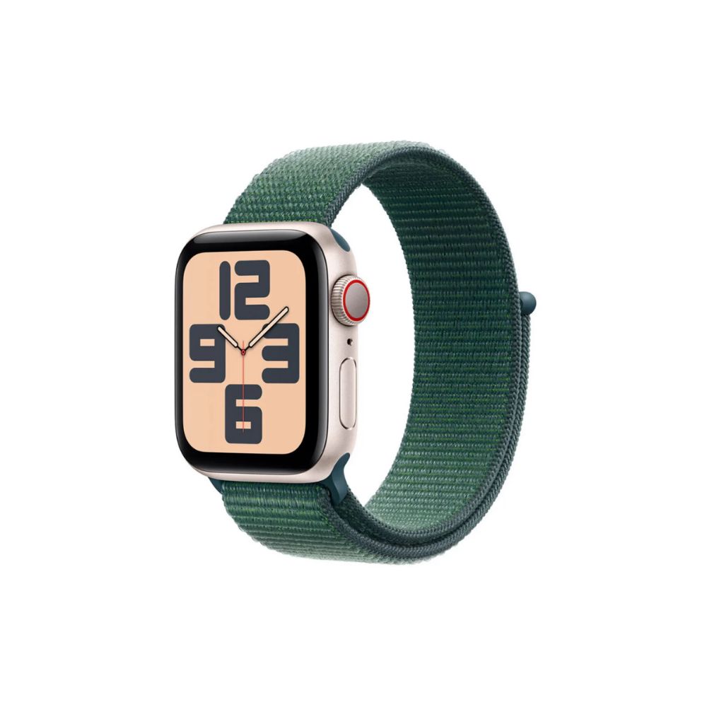 Apple Watch SE - GPS + Cellular - 44mm - Stjärnglans Aluminiumboett - Blågrön Sportloop