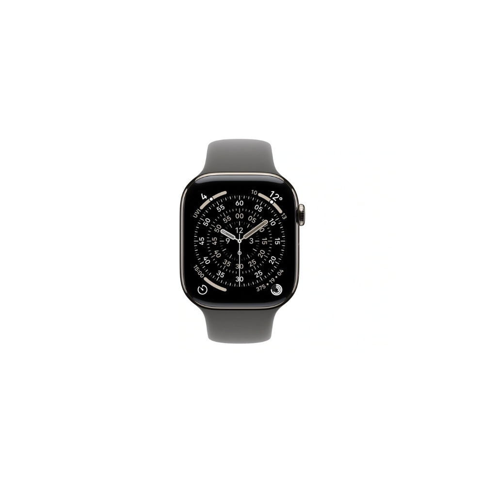 Apple Watch Series 11 GPS + Cellular 46mm Naturlig Titan Stengrå Sportband S/M