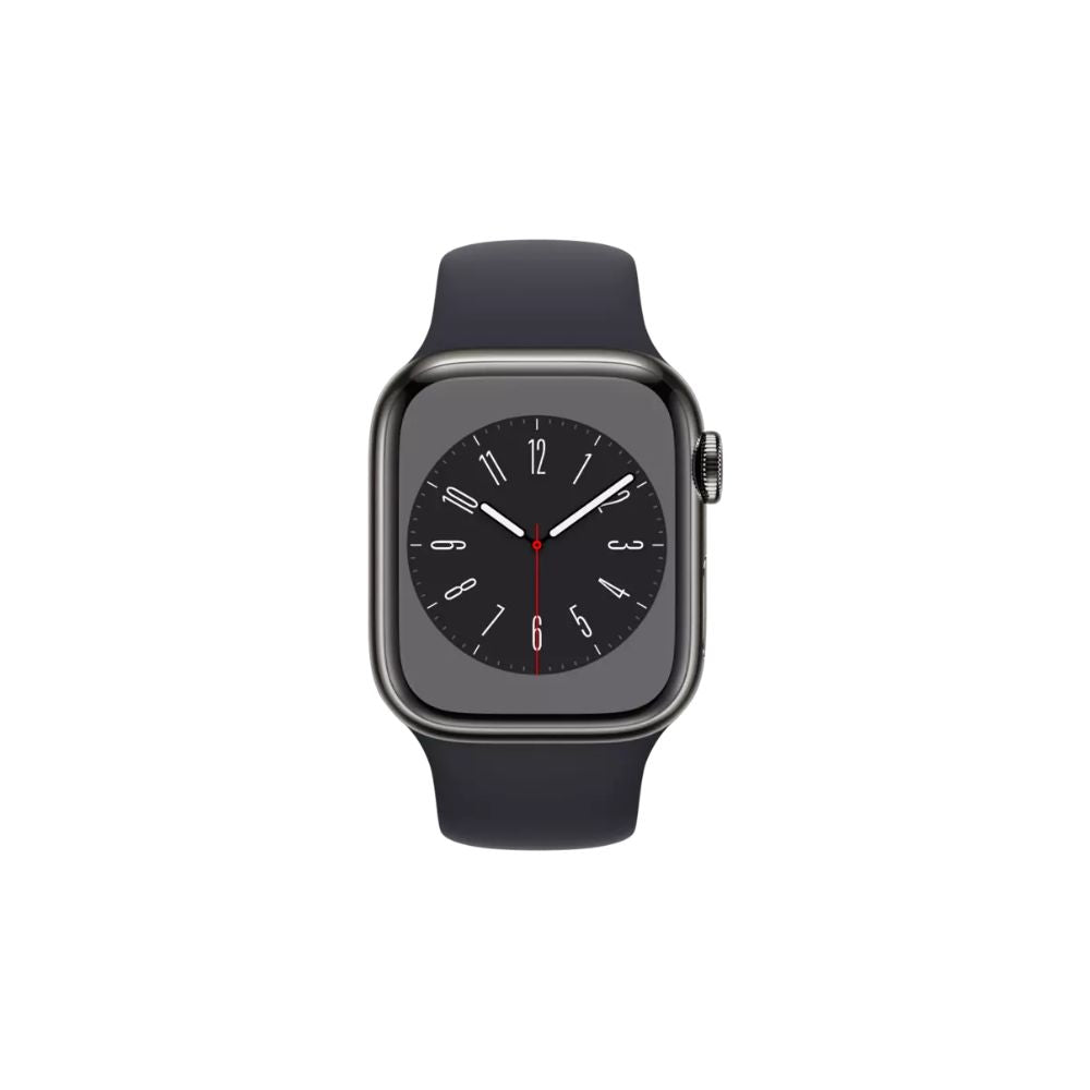 Apple Watch Series 8 - GPS + Cellular - 45mm - Grafit Rostfri Stålboett - Midnatt Sportband Standard