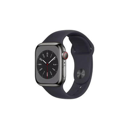 Apple Watch Series 8 - GPS + Cellular - 45mm - Grafit Rostfri Stålboett - Midnatt Sportband Standard