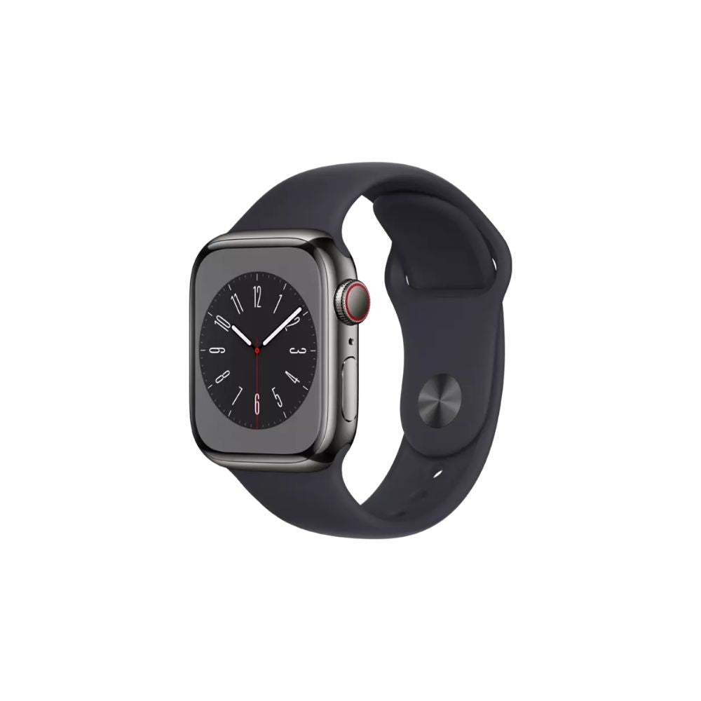 Apple Watch Series 8 - GPS + Cellular - 41mm - Grafit Rostfri Stålboett - Midnatt Sportband Standard