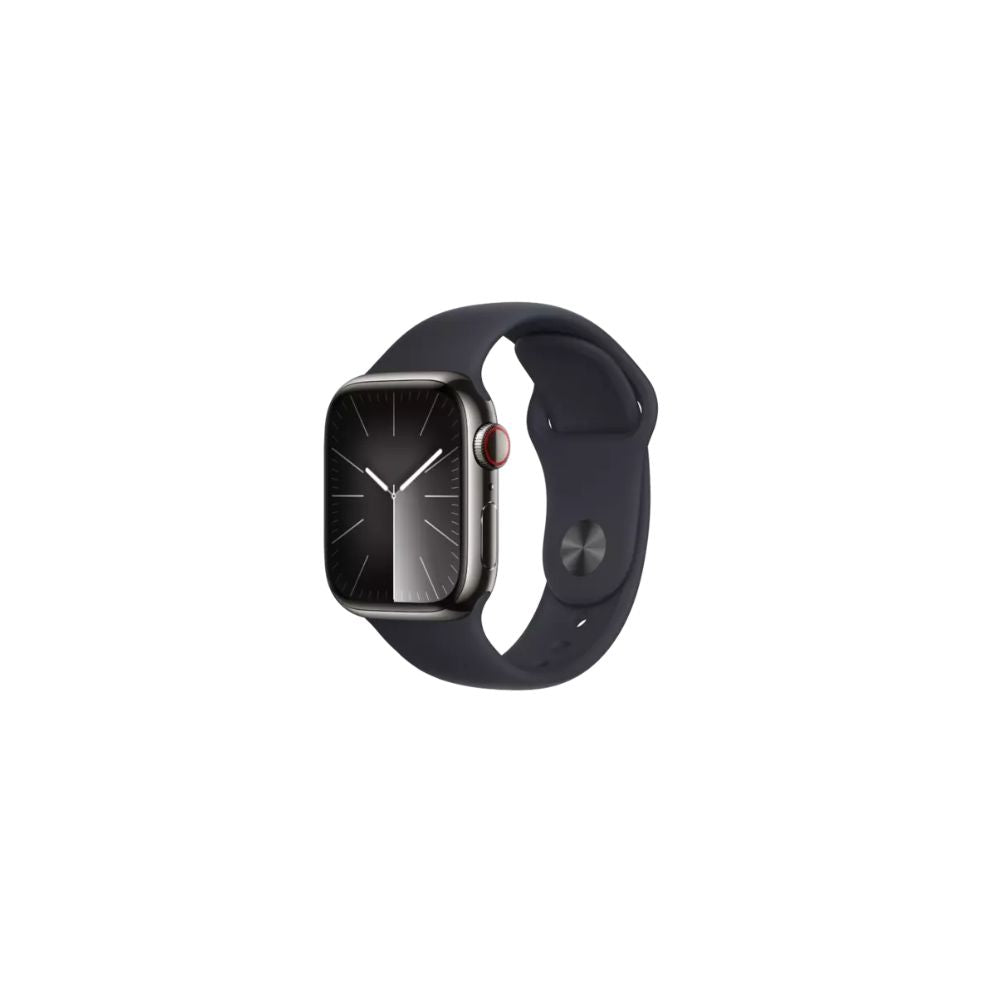 Apple Watch Series 9 - GPS + Cellular - 41mm - Grafit Rostfri Stålboett - Midnatt Sportband M/L