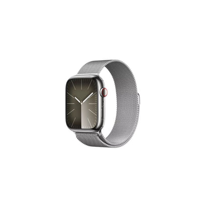 Apple Watch Series 9 - GPS + Cellular - 45mm - Silver Rostfri Stålboett - Silver Milanesisk loop