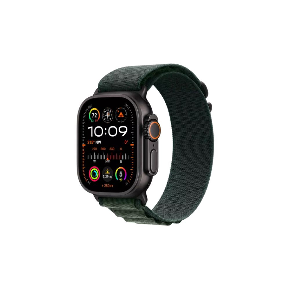 Apple Watch Ultra 2 - GPS + Cellular 49mm - Svart Titanboett - Mörkgrön Bergsloop S