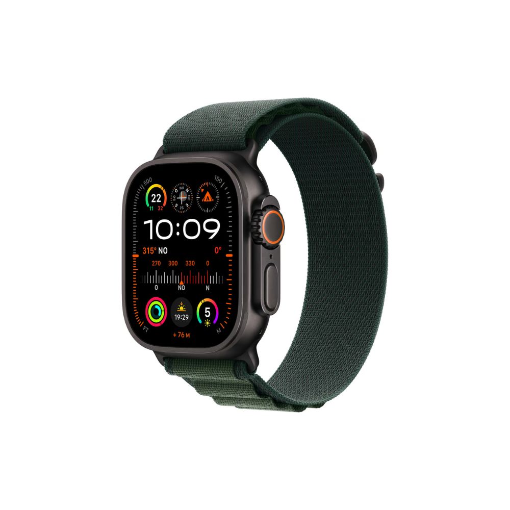 Apple Watch Ultra 2 - GPS + Cellular - 49mm - Svart Titanboett - Mörkgrön Bergsloop - M