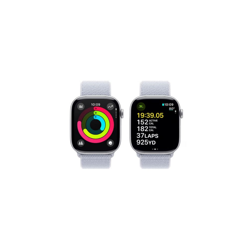 Apple Watch Series 10 - GPS - 46mm - Silver Aluminiumboett - Dimblå Sportloop