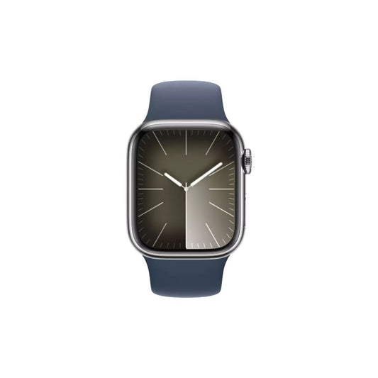 Apple Watch Series 9 - GPS + Cellular - 41mm - Silver Rostfri Stålboett  - Stormblå Sportband M/L