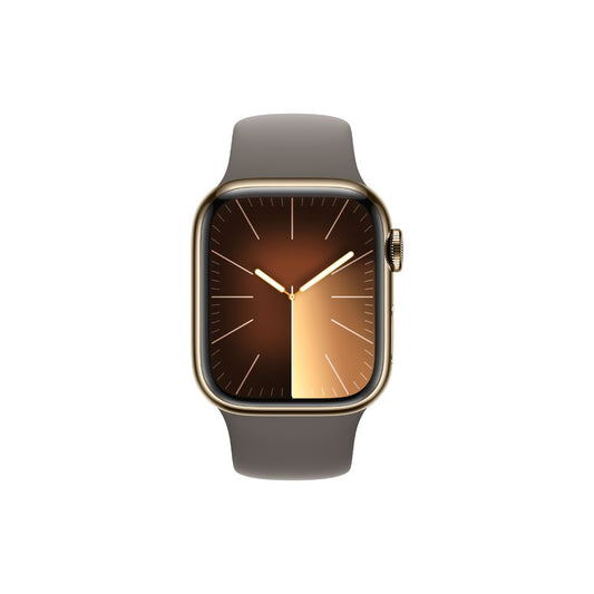 Apple Watch Series 9 - GPS + Cellular - 41mm - Guld Rostfri Stålboett - Lerfärgat Sportband M/L