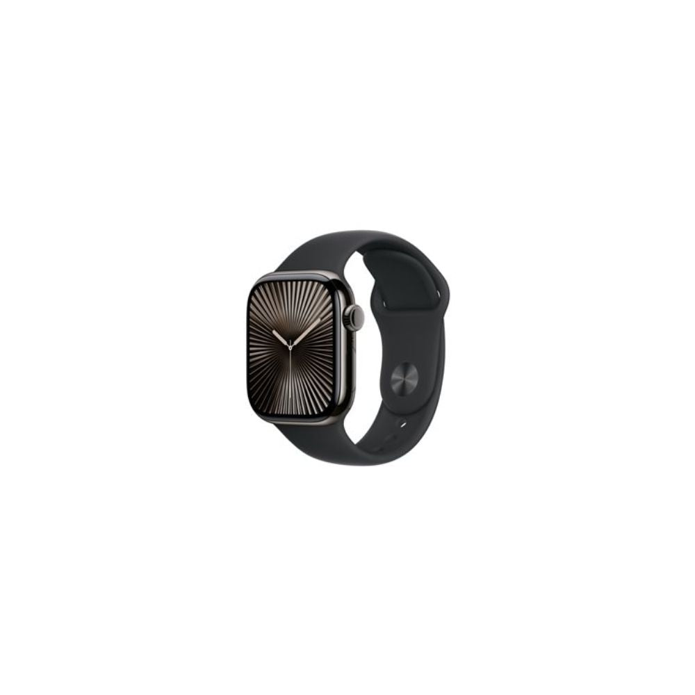 Apple Watch Series 10 - GPS + Cellular - 42mm - Skiffer Titanboett - Svart Sportband S/M