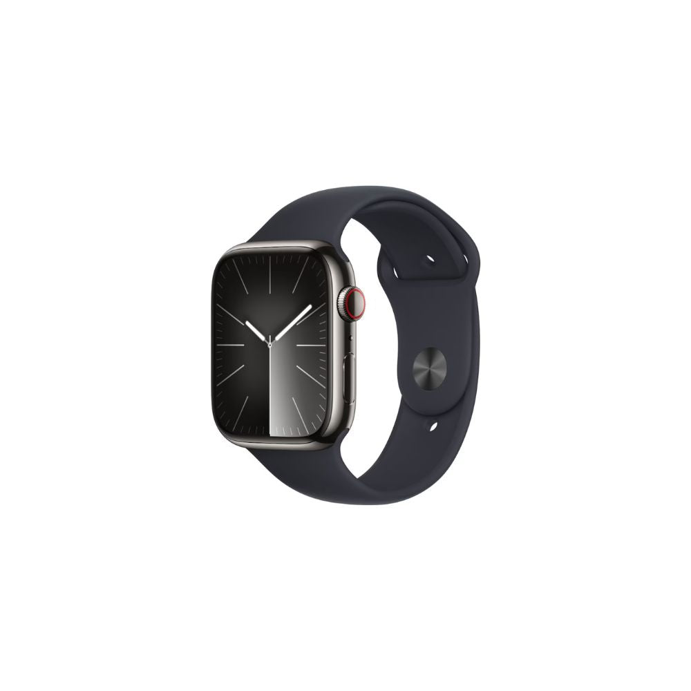 Kampanj Apple Watch Series 9 - GPS + Cellular - 45mm - Grafit Rostfri Stålboett - Midnatt Sportband S/M